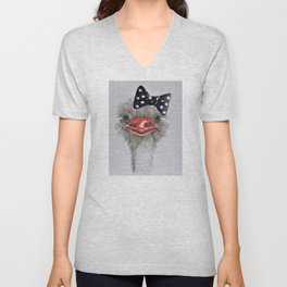 Ostrich with bow in hair Unisex V-Neck