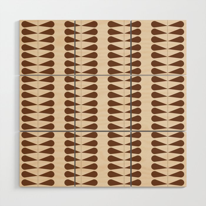 Brown geometric mid century retro plant pattern Wood Wall Art
