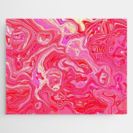 Red, Pink, and Yellow Abstract Psychedelic Swirl Liquid Pattern Jigsaw Puzzle