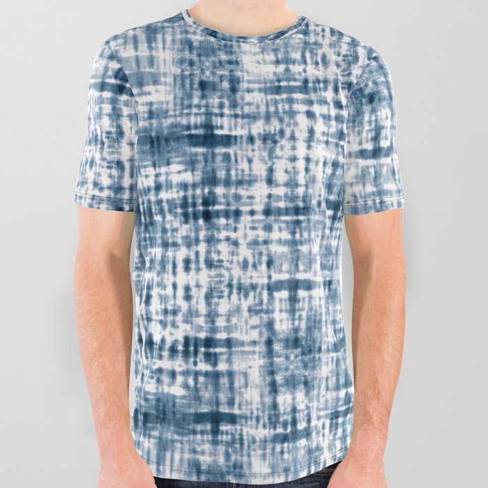 Hand Dyed Stripes Blue All Over Graphic Tee