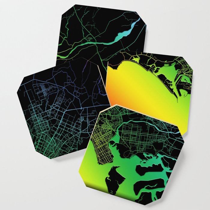 Karachi, Pakistan, City, Map, Rainbow, Map, Art, Print Coaster by City
