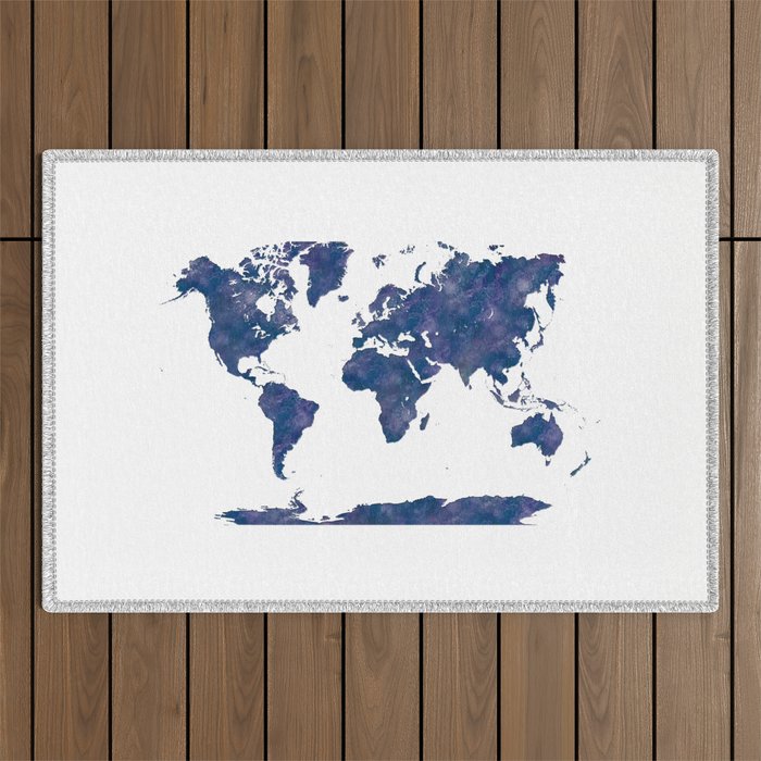 world map in watercolor blue color Outdoor Rug