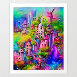 EDEN GARDENS fantasy rainbow whimsical fairy watercolor abstract painting  Art Print