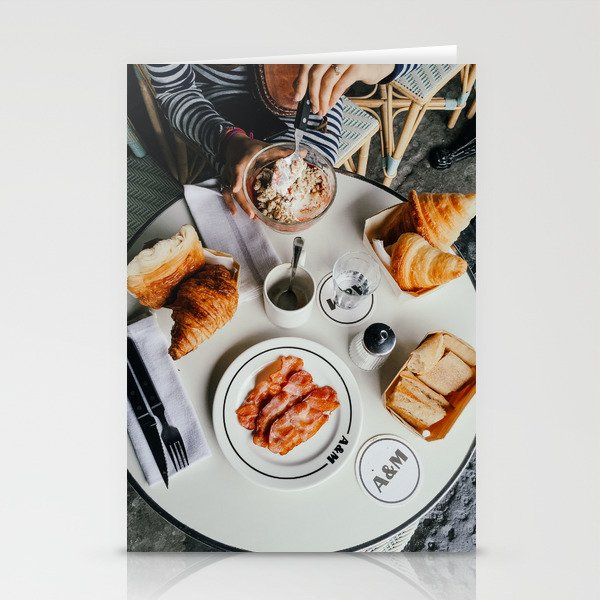 Parisian lunch in a cafe/terrace in Paris during the spring, France | Street view in Paris | Croissa Stationery Cards