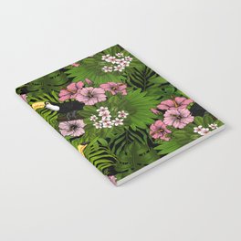Toucans and tropical flora, green and pink Notebook