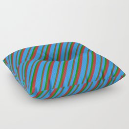 [ Thumbnail: Red, Blue, and Green Colored Stripes Pattern Floor Pillow ]