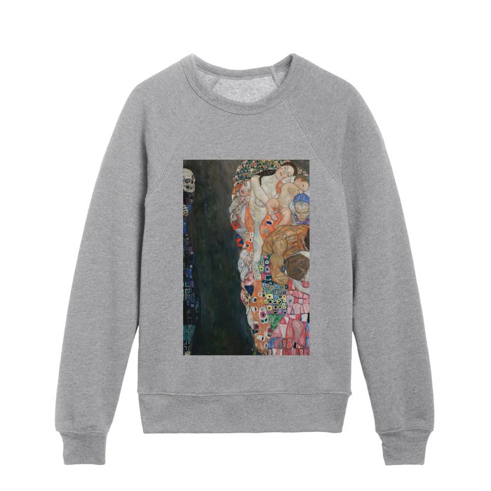 Gustav Klimt Life and Death Enhanced with Artificial Intelligence Kids Crewneck