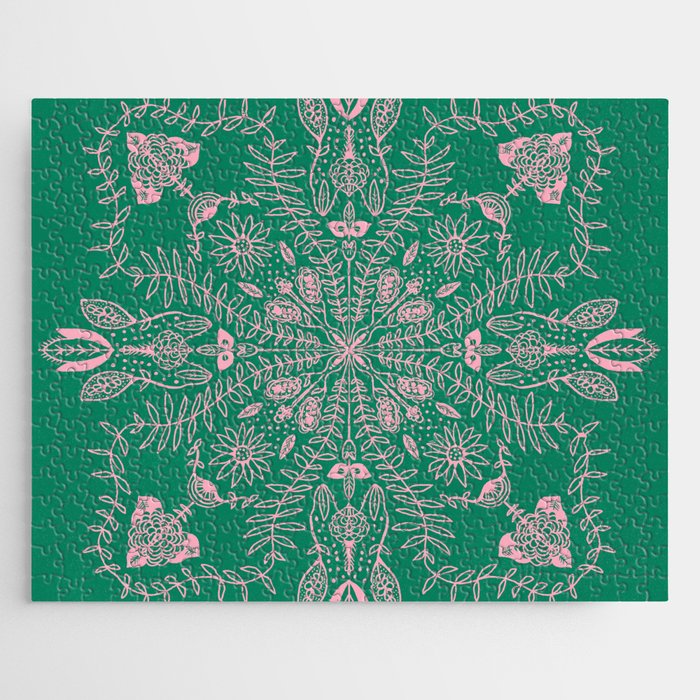 Flores, Emerald & Pink Jigsaw Puzzle