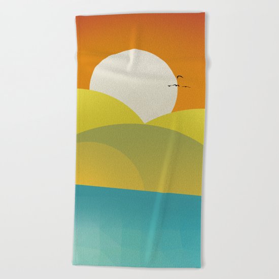 Chilaxing autumn on seaside Beach Towel
