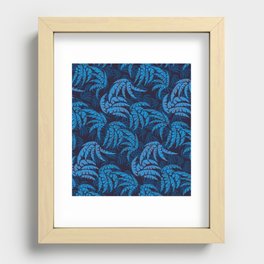 Blue Hawaiian Palm Leaves Paradise Abstract Recessed Framed Print