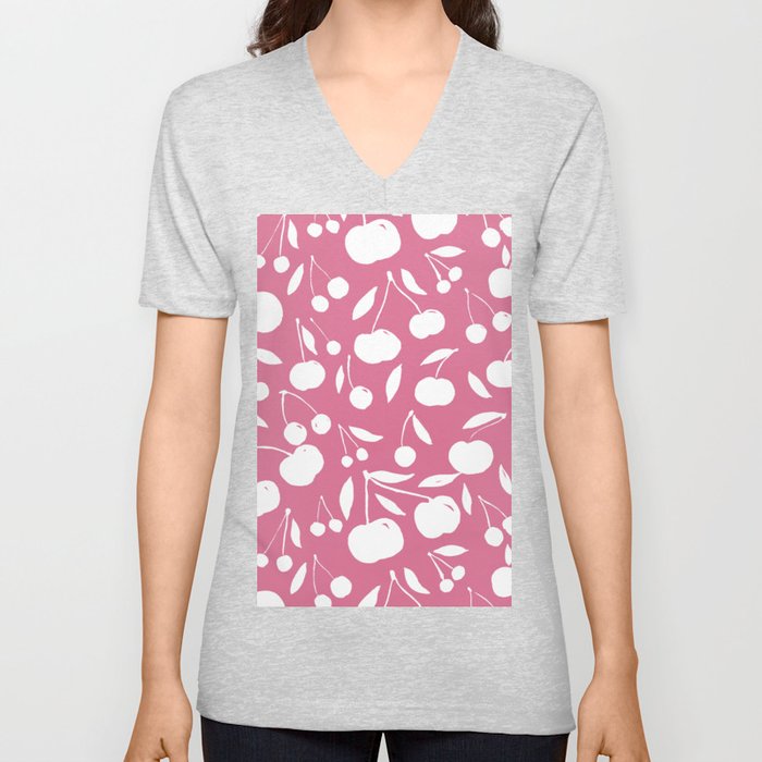 Cherries pattern - pink V Neck T Shirt