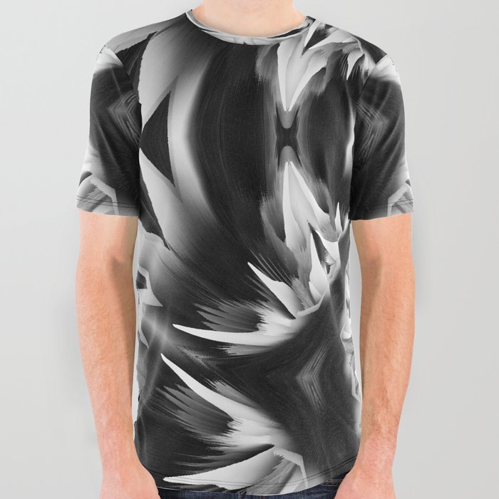 black white abstract fire wings All Over Graphic Tee