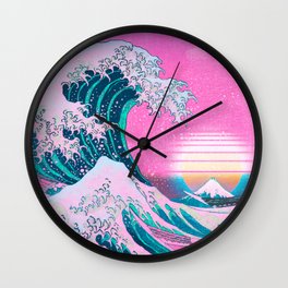 Vaporwave Great Wave Synthwave Aesthetic Sunset Wall Clock