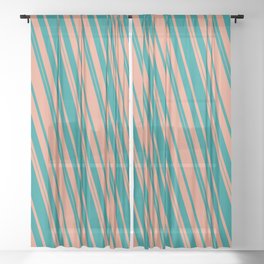 [ Thumbnail: Dark Cyan and Dark Salmon Colored Lined/Striped Pattern Sheer Curtain ]