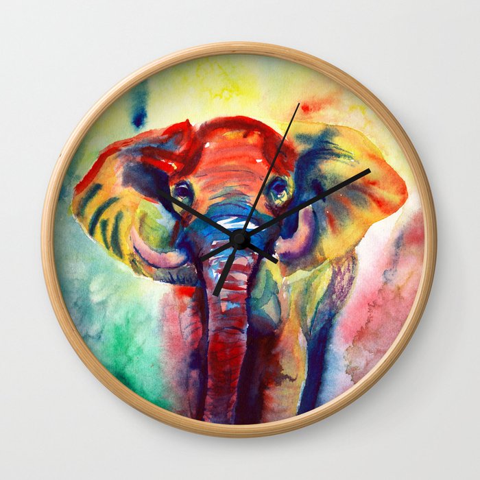 Colorful Watercolor Elephant Wall Clock