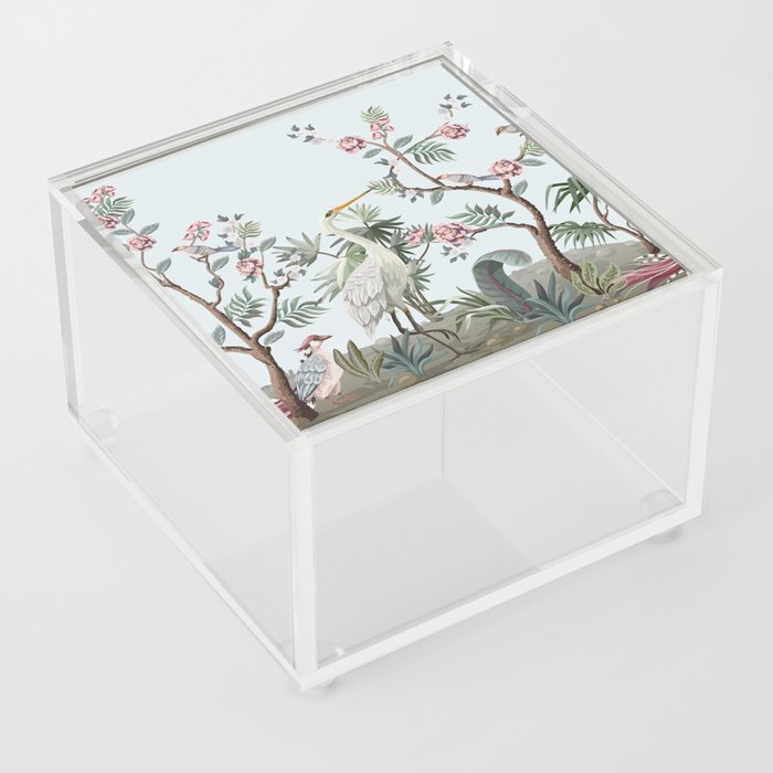 Border in chinoiserie style with storks and peonies. Vintage.  Acrylic Box