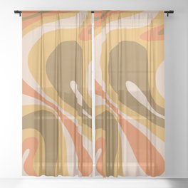 Mod Swirl Retro Abstract 60s 70s Pattern Brown Mustard Orange Beige  Sheer Curtain