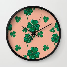 Good luck! Four leaf clover seamless pattern  Wall Clock