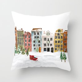 Christmas in the Village Throw Pillow