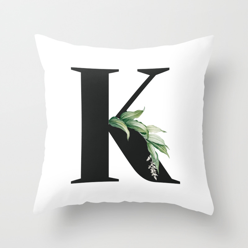 Letter K Initial Floral Monogram Black And White Poster Throw Pillow By Standardprints Society6