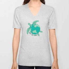 Turtle With Earth Environmental save the planet V Neck T Shirt