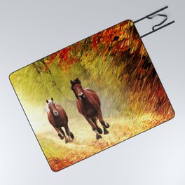 Horses in Autumn Picnic Blanket