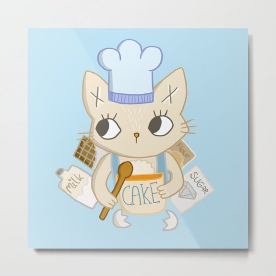 Cat is baking a Cake Metal Print