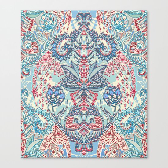 Botanical Geometry - nature pattern in red, blue & cream Canvas Print