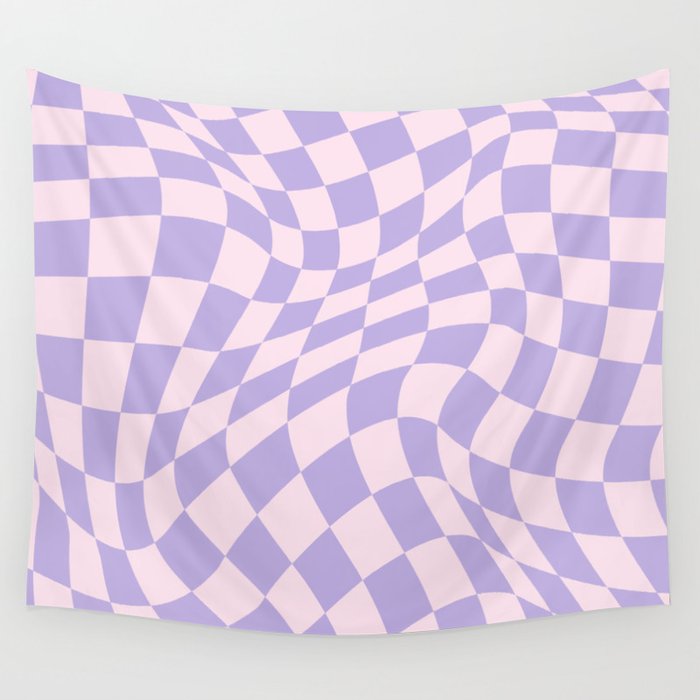 Warped Checkered Pattern in Pastel Blush Pink and Lavender  Wall Tapestry