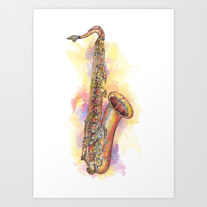 Tenor Saxophone Pen & Ink Drawing Art Print