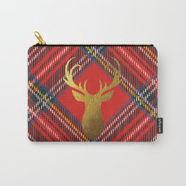 Gold Stag Head On Red Tartan Carry-All Pouch
