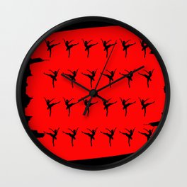 Ballerina figures in black on red brush stroke Wall Clock