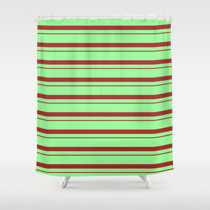 Green & Brown Colored Striped Pattern Shower Curtain