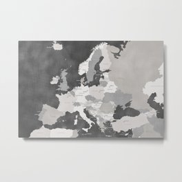 Distressed map of Europe in gray - PRINTS IN SIZES L and XL ONLY Metal Print | Detailedmap, Capitals, Mapwithcountries, Distressed, Graphicdesign, Chalkboard, Europeanmap, Mapofeurope, Europe, Graymap 