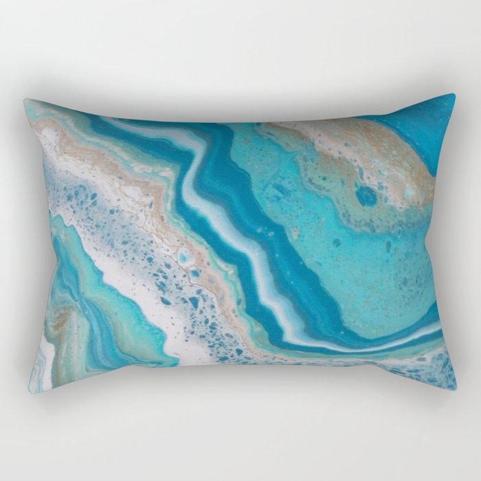Turquoise River, Abstract Fluid Acrylic Painting Rectangular Pillow