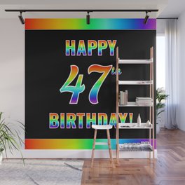 [ Thumbnail: Fun, Colorful, Rainbow Spectrum “HAPPY 47th BIRTHDAY!” Wall Mural ]