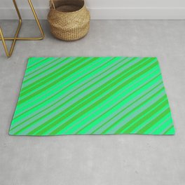 [ Thumbnail: Aquamarine, Lime Green & Green Colored Striped/Lined Pattern Rug ]