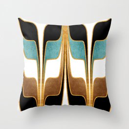 Mid Century Modern Liquid Watercolor Abstract // Gold, Ocean Blue (Teal), Brown, Black, White  Throw Pillow