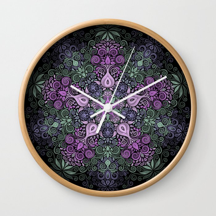 Baroque Garden Purple Green Mandala Wall Clock