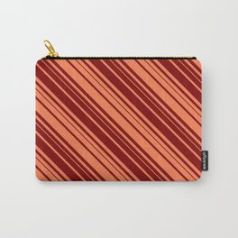 [ Thumbnail: Coral & Maroon Colored Lined/Striped Pattern Carry-All Pouch ]