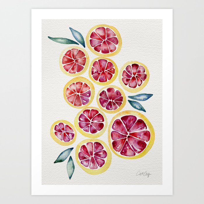 Sliced Grapefruits Watercolor Art Print