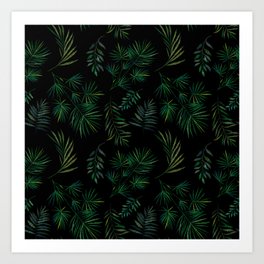 Embroidered Green Leaves Art Print
