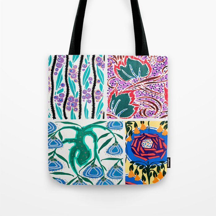 Retro Colorful Flower Market Vintage Floral Abstract Tote Bag