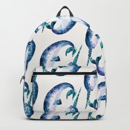 Blue Narwhals Backpack | Narwhal, Blue, Endangered, Classicblue, Arctic, Nature, Animal, Watercolor, Painting, Green 