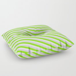 [ Thumbnail: Green, Mint Cream, and Light Gray Colored Stripes Pattern Floor Pillow ]