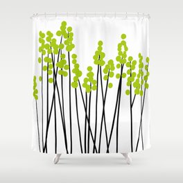 Hello Spring! Green/Black Retro Plants on White #decor #society6 #buyart Shower Curtain