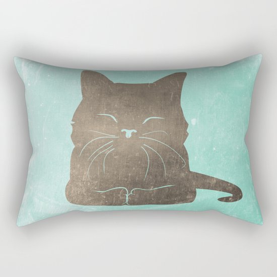 Happy cat illustration in blue and brown Rectangular Pillow
