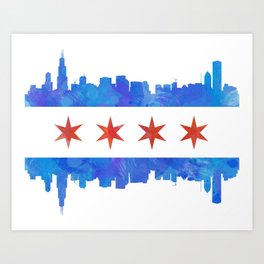 Chicago Flag Skyline Watercolor Art Print