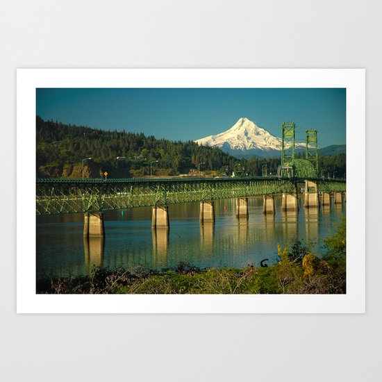 Hood River Bridge and Mount Hood Art Print