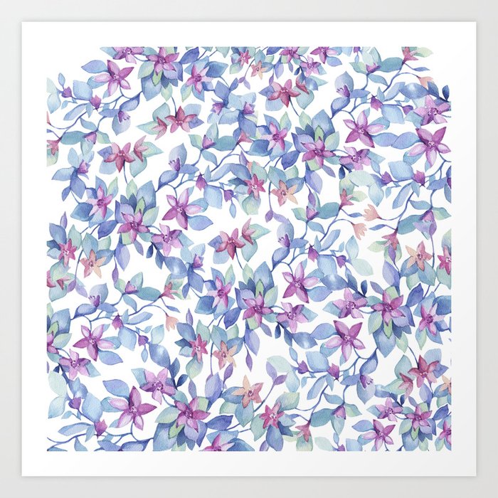 Colorful Watercolor Leaf Pattern Art Print